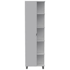 Meuble de Rangement d'Angle en Lin avec 5 Étagères Externes et une Porte Simple – Blanc, Panneau de Particules, 4 Étagères Intérieures