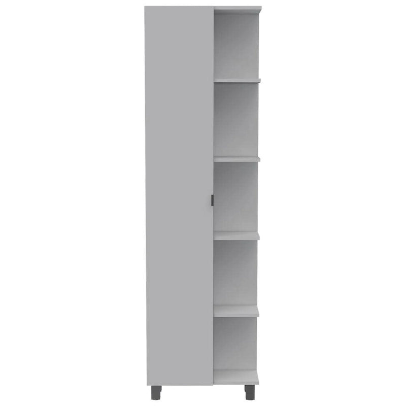 Meuble de Rangement d'Angle en Lin avec 5 Étagères Externes et une Porte Simple – Blanc, Panneau de Particules, 4 Étagères Intérieures