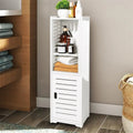 Meuble de rangement de salle de bain étroit et autonome – Blanc, finition bois, PVC, étanche
