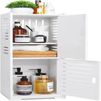 Meuble de rangement de salle de bain étroit et autonome – Blanc, finition bois, PVC, étanche