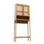 Meuble de rangement de salle de bain autoportant en bambou – Naturel, étagère ouverte et portes persiennes