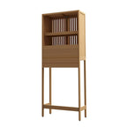 Meuble de rangement de salle de bain autoportant en bambou – Naturel, étagère ouverte et portes persiennes