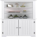 Meuble d'angle avec portes doubles et étagères réglables – Blanc, finition bois, panneau perlé, style vintage