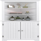Meuble d'angle avec portes doubles et étagères réglables – Blanc, finition bois, panneau perlé, style vintage