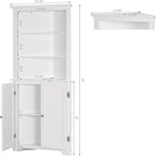 Meuble d'angle avec portes doubles et étagères réglables – Blanc, finition bois, panneau perlé, style vintage