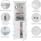Meuble d'angle avec portes doubles et étagères réglables – Blanc, finition bois, panneau perlé, style vintage