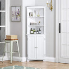 Meuble d'angle avec portes doubles et étagères réglables – Blanc, finition bois, panneau perlé, style vintage