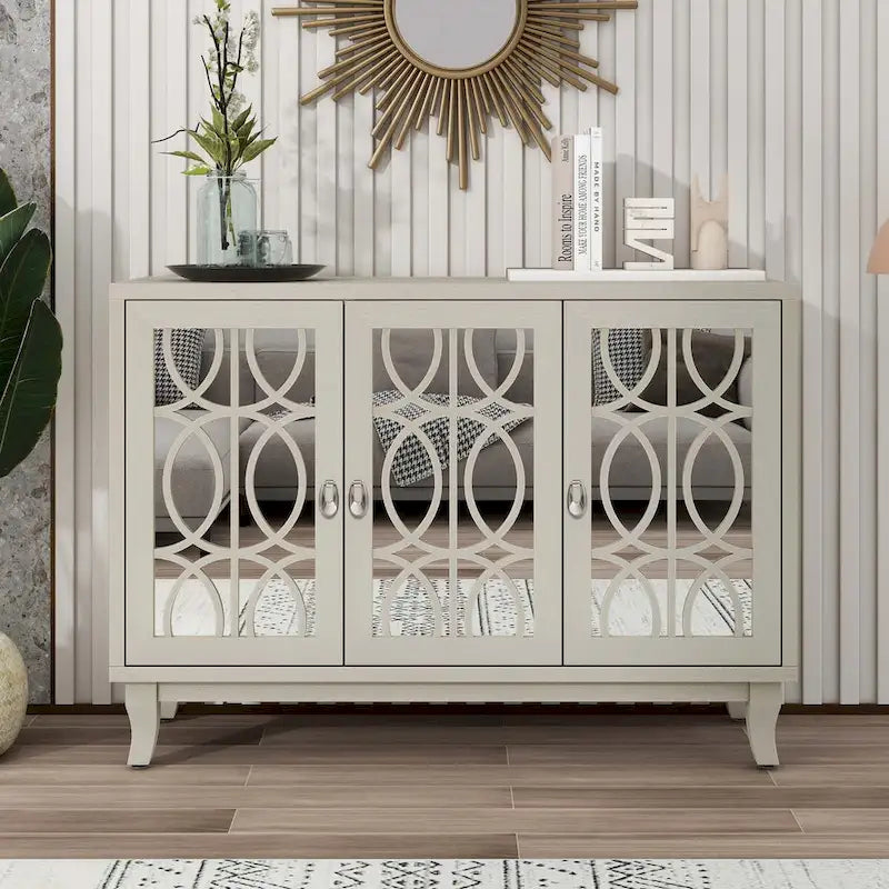 Buffet 3 portes avec miroirs et poignées goutte d'eau – Naturel / Champagne / Noir, Style Ferme