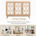 Buffet 3 portes avec miroirs et poignées goutte d'eau – Naturel / Champagne / Noir, Style Ferme