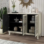 Buffet 3 portes avec miroirs et poignées goutte d'eau – Naturel / Champagne / Noir, Style Ferme