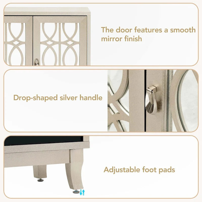 Buffet 3 portes avec miroirs et poignées goutte d'eau – Naturel / Champagne / Noir, Style Ferme