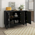 Buffet 3 portes avec miroirs et poignées goutte d'eau – Naturel / Champagne / Noir, Style Ferme