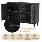 Buffet 3 portes avec miroirs et poignées goutte d'eau – Naturel / Champagne / Noir, Style Ferme