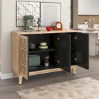 Buffet 3 portes avec miroirs et poignées goutte d'eau – Naturel / Champagne / Noir, Style Ferme