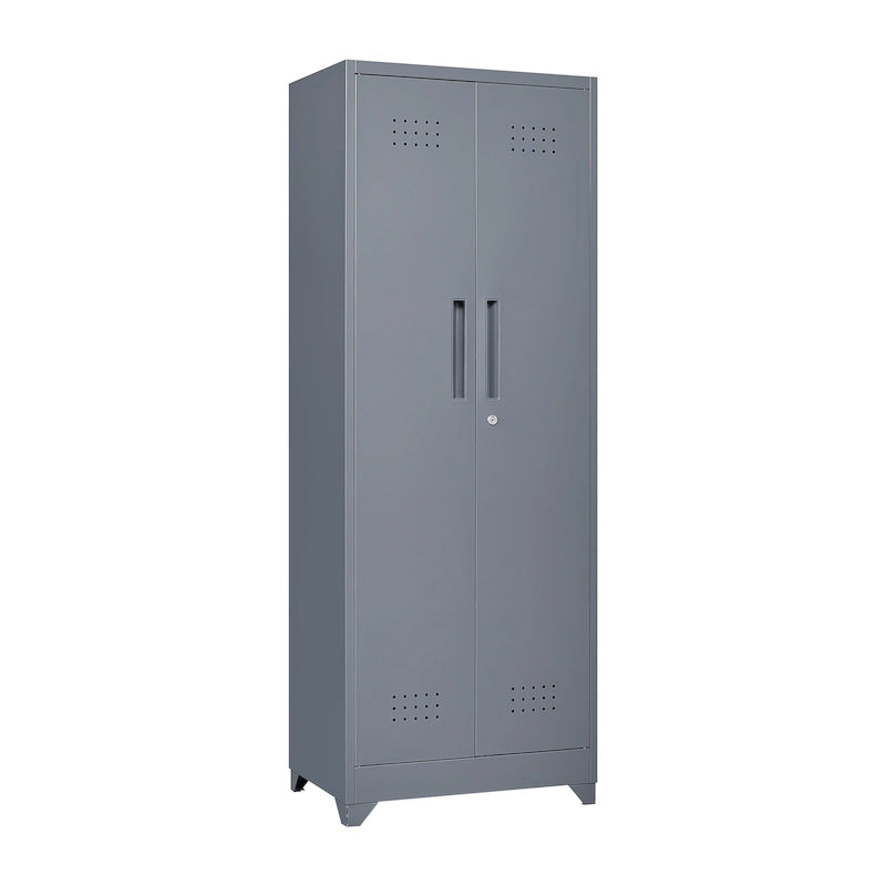 Armoire de rangement haute en acier avec porte verrouillable et tringle – Gris / Gris+Blanc, Anti-rouille, Ventilée