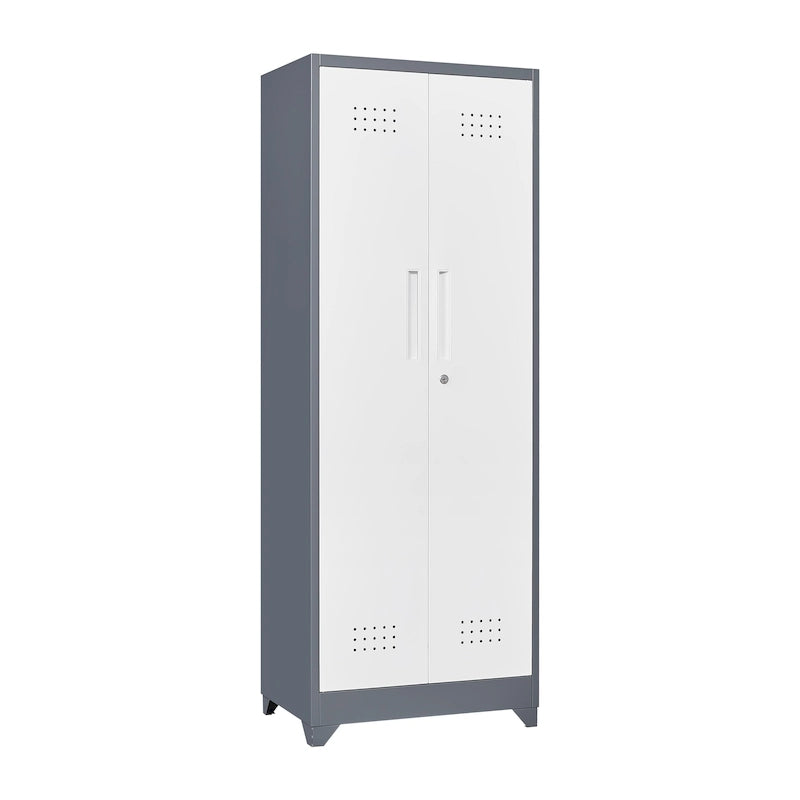 Armoire de rangement haute en acier avec porte verrouillable et tringle – Gris / Gris+Blanc, Anti-rouille, Ventilée