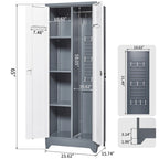Armoire de rangement haute en acier avec porte verrouillable et tringle – Gris / Gris+Blanc, Anti-rouille, Ventilée