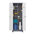 Armoire de rangement haute en acier avec porte verrouillable et tringle – Gris / Gris+Blanc, Anti-rouille, Ventilée
