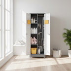 Armoire de rangement haute en acier avec porte verrouillable et tringle – Gris / Gris+Blanc, Anti-rouille, Ventilée
