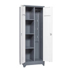 Armoire de rangement haute en acier avec porte verrouillable et tringle – Gris / Gris+Blanc, Anti-rouille, Ventilée