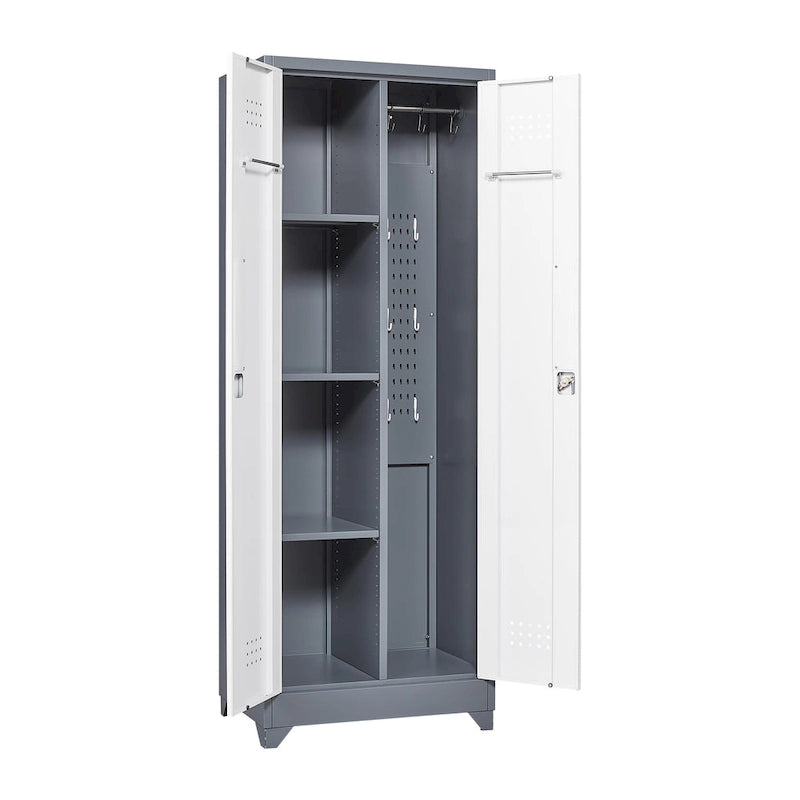 Armoire de rangement haute en acier avec porte verrouillable et tringle – Gris / Gris+Blanc, Anti-rouille, Ventilée