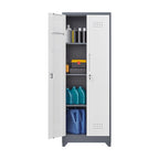 Armoire de rangement haute en acier avec porte verrouillable et tringle – Gris / Gris+Blanc, Anti-rouille, Ventilée