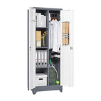 Armoire de rangement haute en acier avec porte verrouillable et tringle – Gris / Gris+Blanc, Anti-rouille, Ventilée