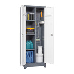 Armoire de rangement haute en acier avec porte verrouillable et tringle – Gris / Gris+Blanc, Anti-rouille, Ventilée