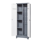 Armoire de rangement haute en acier avec porte verrouillable et tringle – Gris / Gris+Blanc, Anti-rouille, Ventilée