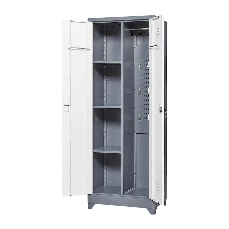 Armoire de rangement haute en acier avec porte verrouillable et tringle – Gris / Gris+Blanc, Anti-rouille, Ventilée