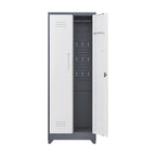 Armoire de rangement haute en acier avec porte verrouillable et tringle – Gris / Gris+Blanc, Anti-rouille, Ventilée