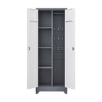 Armoire de rangement haute en acier avec porte verrouillable et tringle – Gris / Gris+Blanc, Anti-rouille, Ventilée