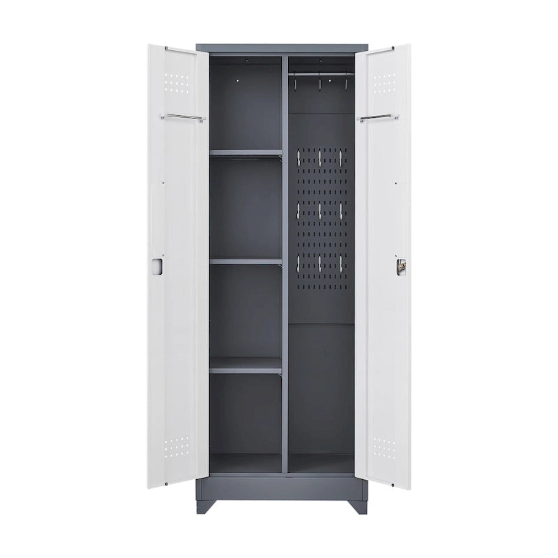 Armoire de rangement haute en acier avec porte verrouillable et tringle – Gris / Gris+Blanc, Anti-rouille, Ventilée