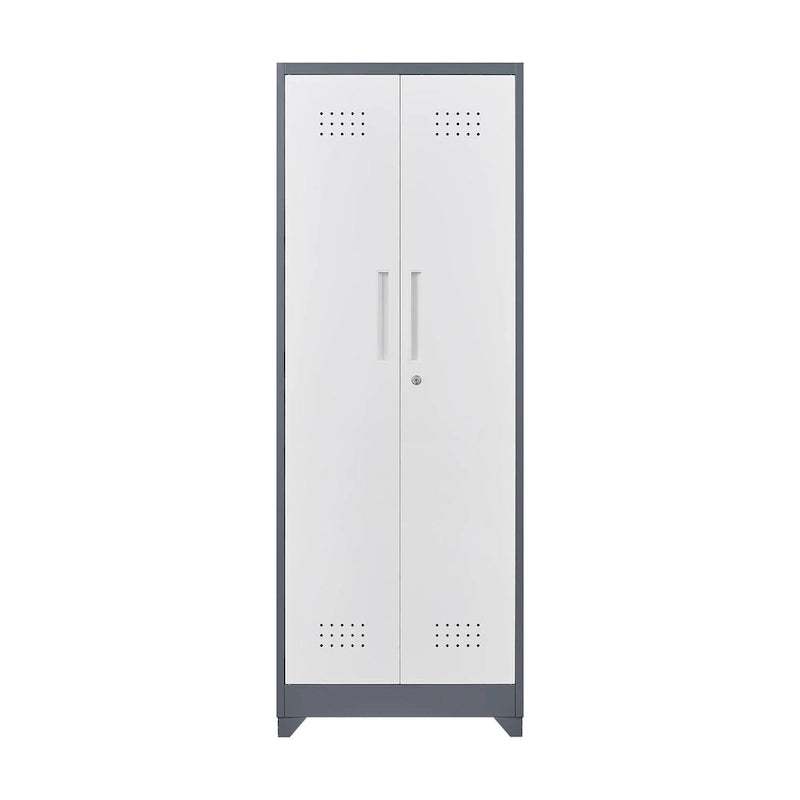 Armoire de rangement haute en acier avec porte verrouillable et tringle – Gris / Gris+Blanc, Anti-rouille, Ventilée