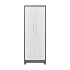 Armoire de rangement haute en acier avec porte verrouillable et tringle – Gris / Gris+Blanc, Anti-rouille, Ventilée