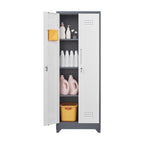 Armoire de rangement haute en acier avec porte verrouillable et tringle – Gris / Gris+Blanc, Anti-rouille, Ventilée