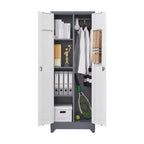 Armoire de rangement haute en acier avec porte verrouillable et tringle – Gris / Gris+Blanc, Anti-rouille, Ventilée