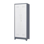 Armoire de rangement haute en acier avec porte verrouillable et tringle – Gris / Gris+Blanc, Anti-rouille, Ventilée