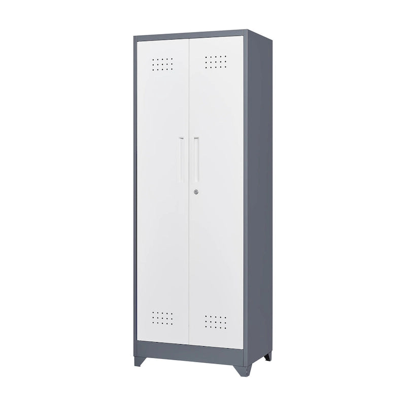 Armoire de rangement haute en acier avec porte verrouillable et tringle – Gris / Gris+Blanc, Anti-rouille, Ventilée