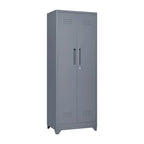 Armoire de rangement haute en acier avec porte verrouillable et tringle – Gris / Gris+Blanc, Anti-rouille, Ventilée