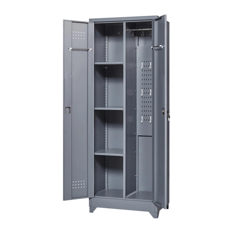 Armoire de rangement haute en acier avec porte verrouillable et tringle – Gris / Gris+Blanc, Anti-rouille, Ventilée