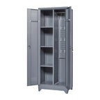 Armoire de rangement haute en acier avec porte verrouillable et tringle – Gris / Gris+Blanc, Anti-rouille, Ventilée