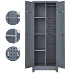 Armoire de rangement haute en acier avec porte verrouillable et tringle – Gris / Gris+Blanc, Anti-rouille, Ventilée