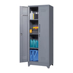 Armoire de rangement haute en acier avec porte verrouillable et tringle – Gris / Gris+Blanc, Anti-rouille, Ventilée