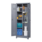 Armoire de rangement haute en acier avec porte verrouillable et tringle – Gris / Gris+Blanc, Anti-rouille, Ventilée