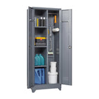 Armoire de rangement haute en acier avec porte verrouillable et tringle – Gris / Gris+Blanc, Anti-rouille, Ventilée