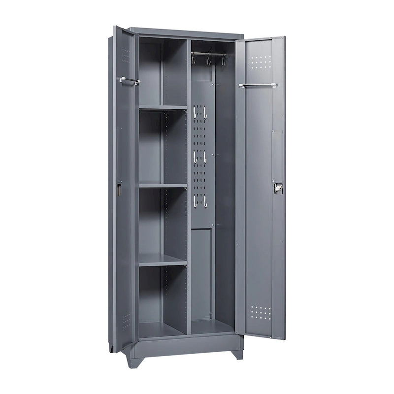 Armoire de rangement haute en acier avec porte verrouillable et tringle – Gris / Gris+Blanc, Anti-rouille, Ventilée