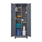 Armoire de rangement haute en acier avec porte verrouillable et tringle – Gris / Gris+Blanc, Anti-rouille, Ventilée
