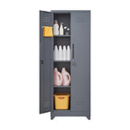Armoire de rangement haute en acier avec porte verrouillable et tringle – Gris / Gris+Blanc, Anti-rouille, Ventilée