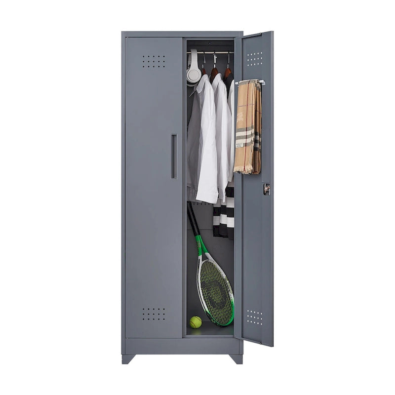 Armoire de rangement haute en acier avec porte verrouillable et tringle – Gris / Gris+Blanc, Anti-rouille, Ventilée